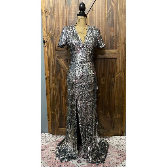 Dress the Population Revolve Karla Silver Sequin Mermaid Maxi Women’s Formal Dre - Picture 1 of 9